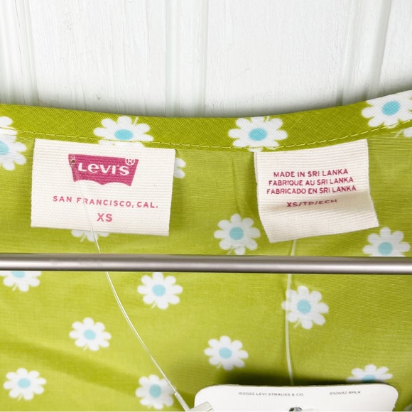 NEW Levi's Embry Tie Front Shirt Green Floral Puff Balloon Sleeve Blouse Size XS - Picture 9 of 13